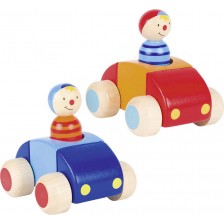 Дървена играчка Goki - Количка с човече и бибитка (асортимент)
