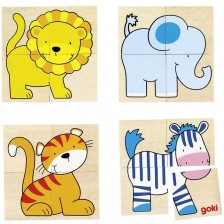 Дървена игра Goki - Каремо, със зебра, хипопотам, слон, тигър и лъв -1