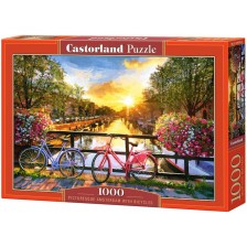 Пъзел Castorland от 1000 части - Живописен Амстердам с велосипеди -1