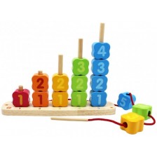 Дървена играчка 3 в 1 Pino - За низане, сортиране и баланс