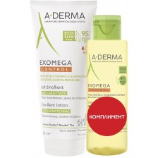 A-Derma Exomega Control Комплект - Емолиентено мляко и Душ олио, 200 + 100 ml (Лимитирано)