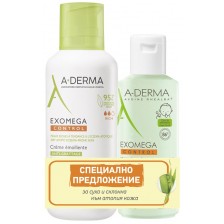 A-Derma Exomega Control Комплект - Емолиентен крем и Почистващ гел 2 в 1, 400 + 200 ml (Лимитирано) -1