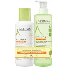 A-Derma Exomega Control Комплект - Емолиентен крем и Почистващ гел 2 в 1, 400 + 500 ml (Лимитирано) -1