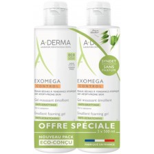 A-Derma Exomega Control Комплект - Емолиентен пенещ се гел, 2 x 500 ml