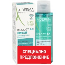 A-Derma Biology AC Комплект - Пълна грижа срещу несъвършенства Global и Пенещ се гел, 40 + 100 ml -1