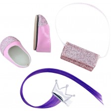 Аксесоари за кукла Orange Toys Sweet Sisters - Розови обувки, чанта и лилав кичур -1