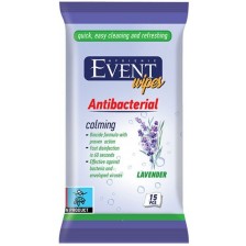 Антибактериални мокри кърпи Event - С лавандула, 15 броя