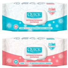 Антибактериални мокри кърпички Quickline - 72 броя, с капак, асортимент