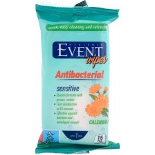 Антибактериални мокри кърпи Event - С невен, 15 броя