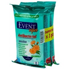 Антибактериални мокри кърпички Event - Невен, 3 x 15 броя