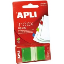 Индекс листчета зиг-заг APLI - Зелени, 25 х 45 mm, 50 броя