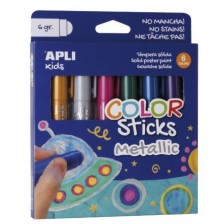 Комплект боички за рисуване APLI Kids - Гваш стик, 6 цвята металик -1