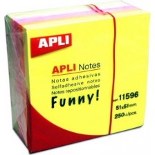 Кубче самозалепващи листчета APLI - 5 неонови цвята, 51 х 51 mm, 250 броя
