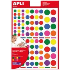 Самозалепващи стикери APLI - Кръгчета, 7 цвята, 624 броя