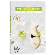 Ароматни чаени свещи Bispol Aura - White Flowers, 6 броя