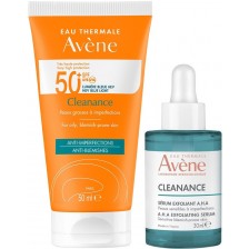 Avène Cleanance Комплект - Ексфолиращ серум A.H.A и Слънцезащитен крем, SPF50+, 30 + 50 ml -1