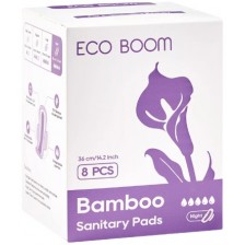 Бамбукови дамски превръзки Eco Boom Premium - Extra, нощни, 8 броя