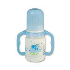 Пластмасово шише с дръжки Baby Nova РР - 125 ml, синьо -1