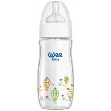 Бебешко шише от топлоустойчиво стъкло Wee Baby Classic Plus, 180 ml, бяло