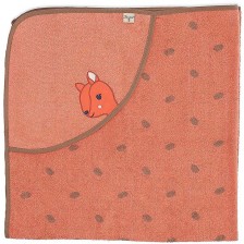 Бебешка хавлия с качулка Sterntaler - От органичен памук, 100 x 100 cm, оранжева