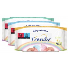 Бебешки мокри кърпички Trendy - 72 броя, асортимент