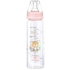 Бебешко стъклено шише KikkaBoo Savanna - 240 ml, розово -1