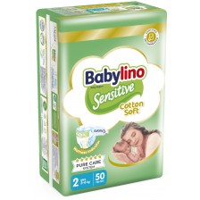 Бебешки пелени Babylino - Sensitive, Cotton Soft, VP, размер 2, 3-6 kg, 50 броя 