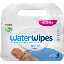 Бебешки почистващи кърпички Water Wipes Baby - Куатро, 4 х 60 броя