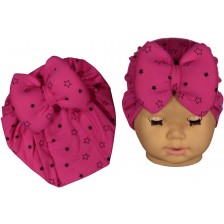 Бебешка шапка тип тюрбан NewWorld - Розова на звездички -1