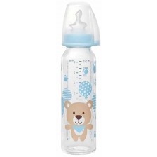 Бебешко стъклено шише NIP - Flow M, 0-6 м, 250 ml, boy  -1
