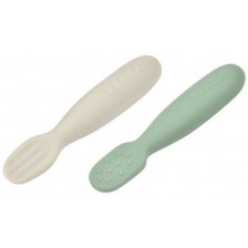 Бебешки силиконови лъжици Beaba - 2 броя, Sage green/Velvet grey -1