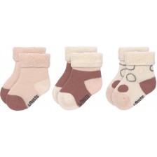 Бебешки чорапи Lassig - 0-4 месеца, бели-розови, 3 чифта