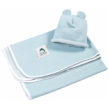 Бебешко одеяло Shushulka - С подарък шапка, 70 х 100 cm, синьо