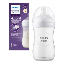 Бебешко шише Philips Avent - Natural Response 3.0, с биберон 1 m+, 260 ml, бяло