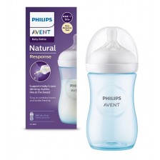 Бебешко шише Philips Avent - Natural Response 3.0, с биберон 1m+, 260 ml, синьо