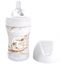 Бебешко шише Twistshake - Мраморно бяло, неръждаема стомана, 260 ml