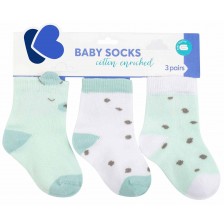 Бебешки чорапи с 3D уши KikkaBoo - Bear with me, 6-12 месеца, 3 чифта, Mint -1