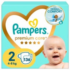 Бебешки пелени Pampers Premium Care - Mini, Размер 2, 4-8 kg, 136 броя -1