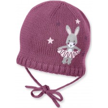 Бебешка плетена шапка Sterntaler - Със зайче, 39 cm, 3-4 месеца, тъмнорозова