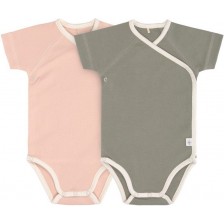 Бебешко боди Lassig - 62-68 cm, 3-6 месеца, розово-зелено, 2 броя -1