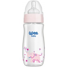 Бебешко шише от топлоустойчиво стъкло Wee Baby Classic Plus, 280 ml, розово