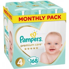 Бебешки пелени Pampers Premium Care - Размер 4, 9-14 kg, 168 броя -1