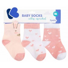Бебешки чорапи с 3D уши Kikka Boo - Rabbits in Love, 0-6 месеца, 3 чифта  