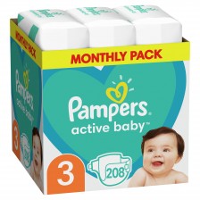Бебешки пелени Pampers - Active Baby 3, 208 броя 
