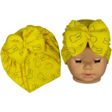 Бебешка шапка тип тюрбан Newworld - Жълта на зайчета