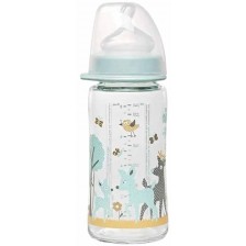 Бебешко стъклено шише NIP - Flow M, 0 м+, 240 ml, boy  -1