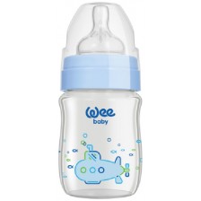 Бебешко шише от топлоустойчиво стъкло Wee Baby Classic Plus, 120 ml, синьо