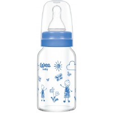 Бебешко шише от топлоустойчиво стъкло Wee Baby Classic, 120 ml, синьо -1