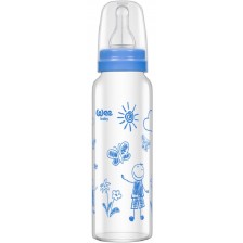Бебешко шише от топлоустойчиво стъкло Wee Baby Classic, 180 ml, синьо