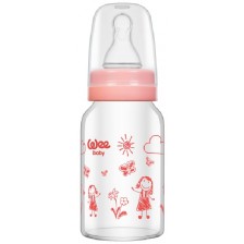 Бебешко шише от топлоустойчиво стъкло Wee Baby Classic, 120 ml, розово -1